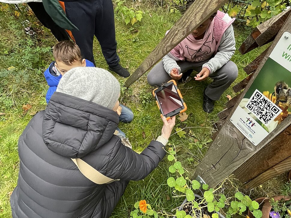 Kinder entdecken und untersuchen Pflanzen in ihrem Quartier