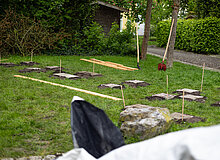Die Fläche für die Hochbeete wird abgesteckt.