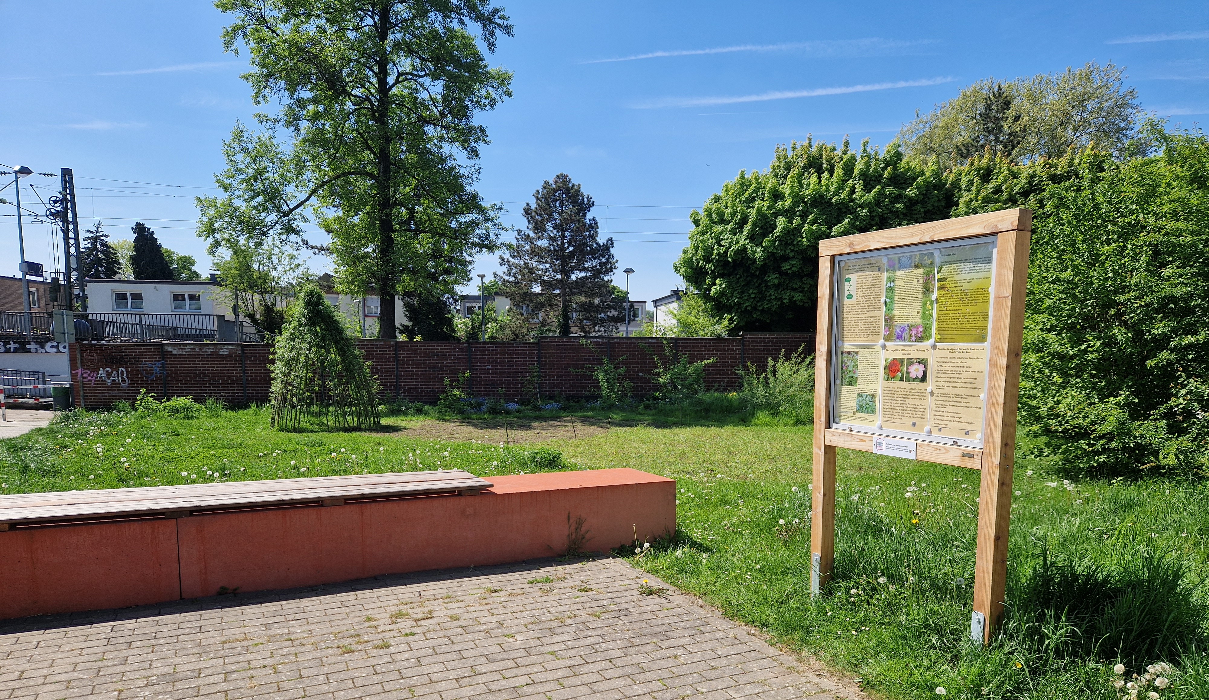 Horster Blütendreieck naturnah gepflegte Wiese mit Weidentipi und Schaukasten