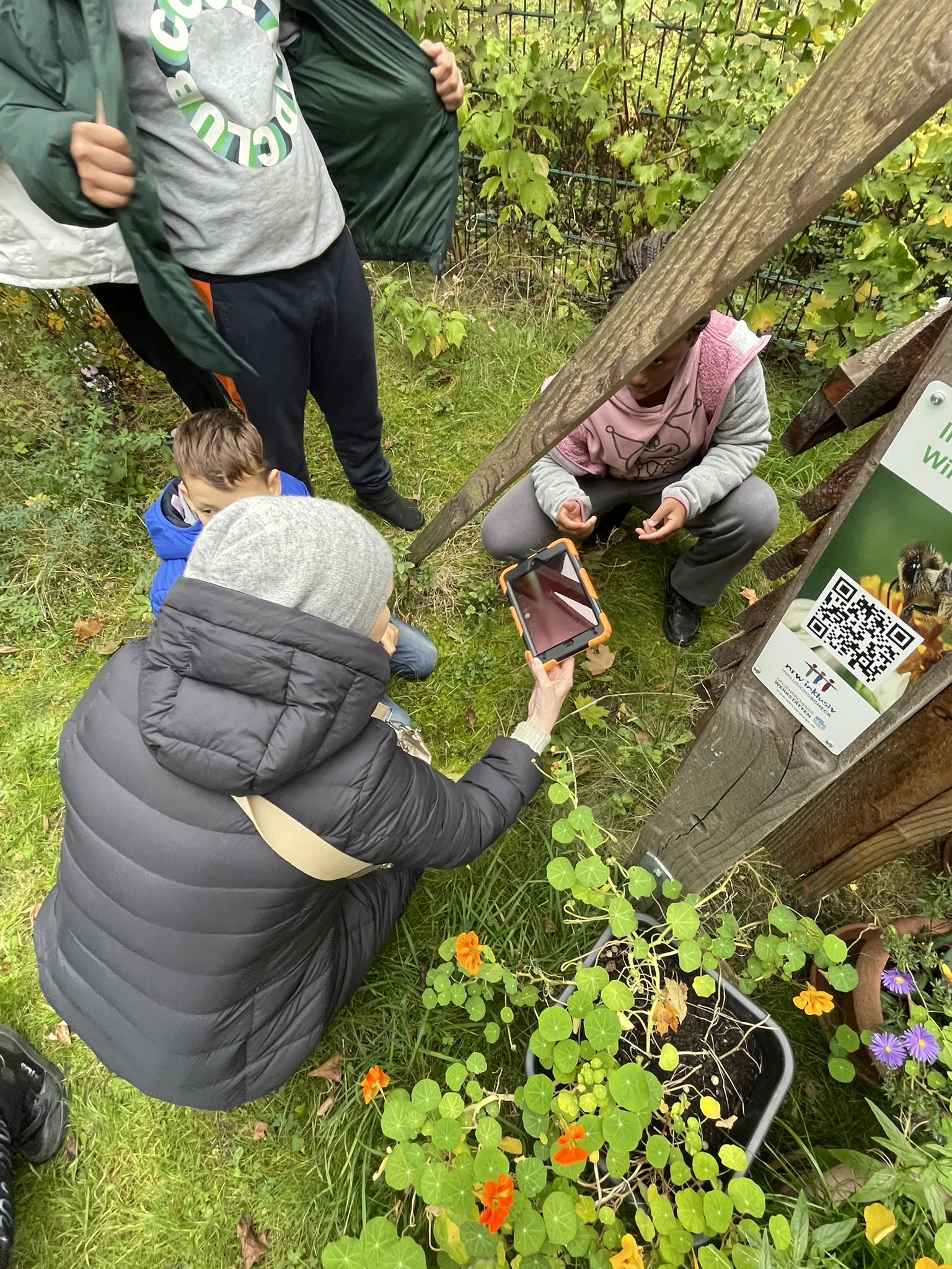 Kinder entdecken und untersuchen Pflanzen in ihrem Quartier
